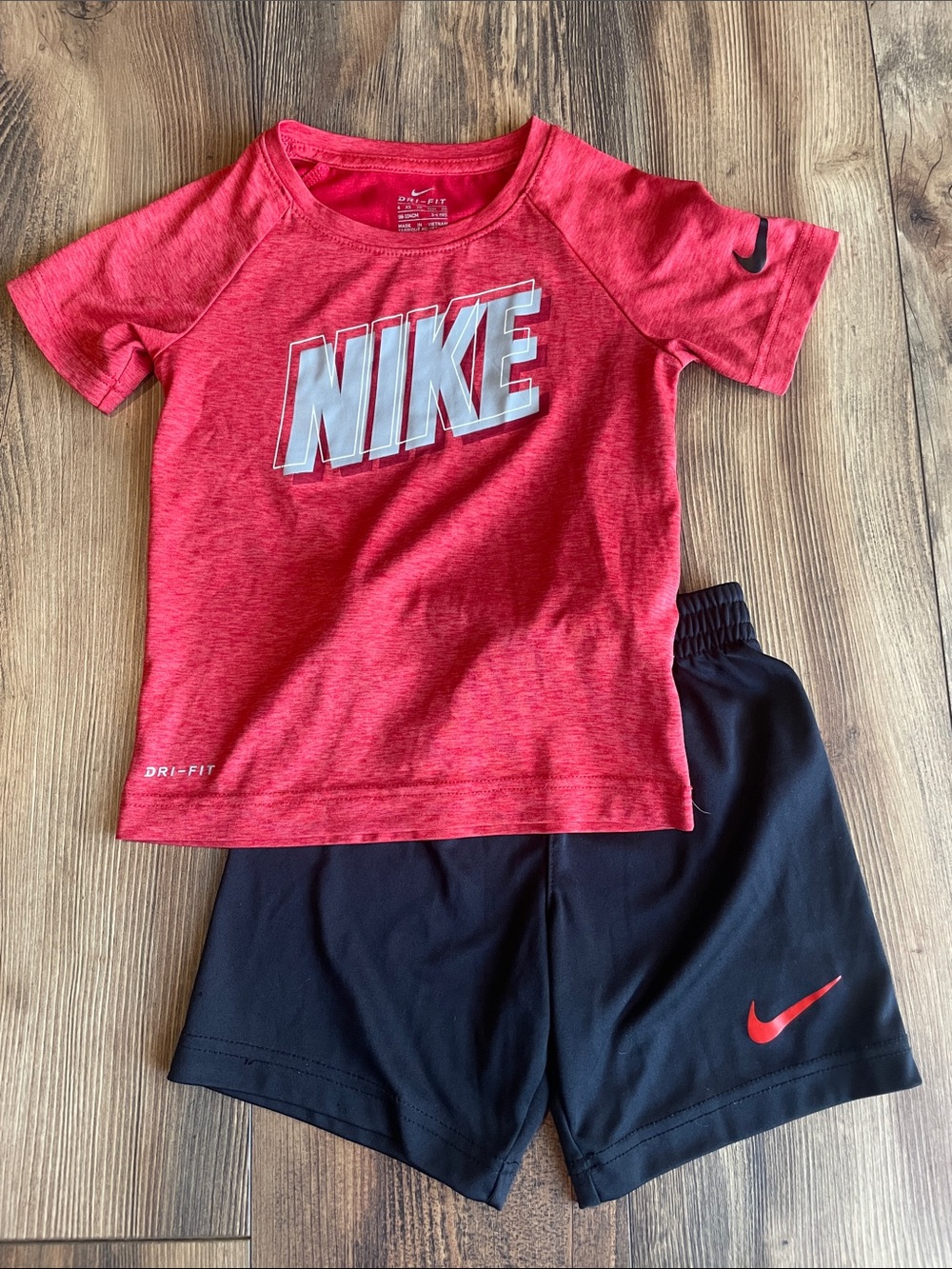 Nike Kids' Red Dri-FIT Tee and Black Shorts Set, Size 4